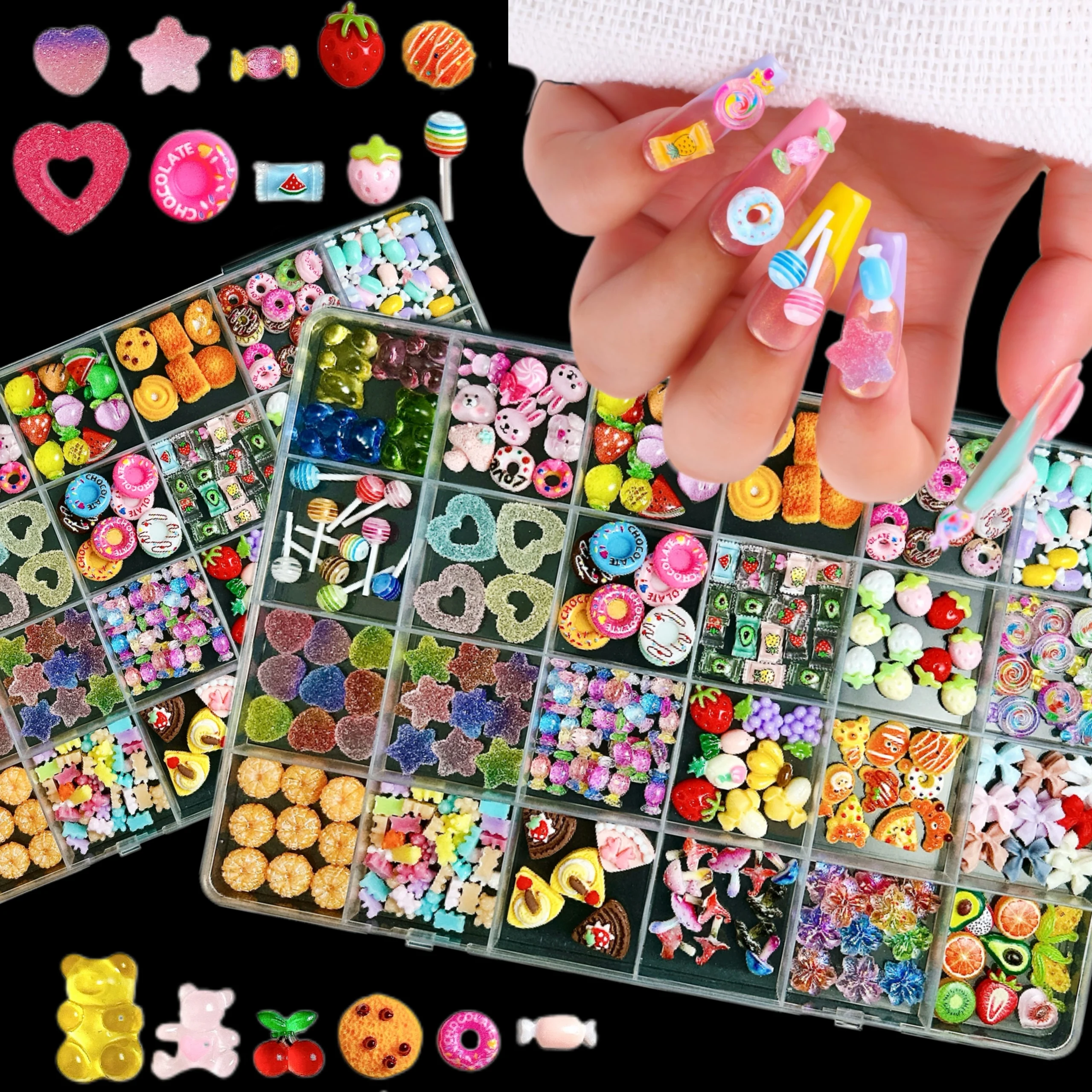 

1Box Creative Fruit Cake Lollipop Nail Art Decorations 3D Frosted Fudge Star Candy Flower Orange Resin Nail Charms for DIY Nails
