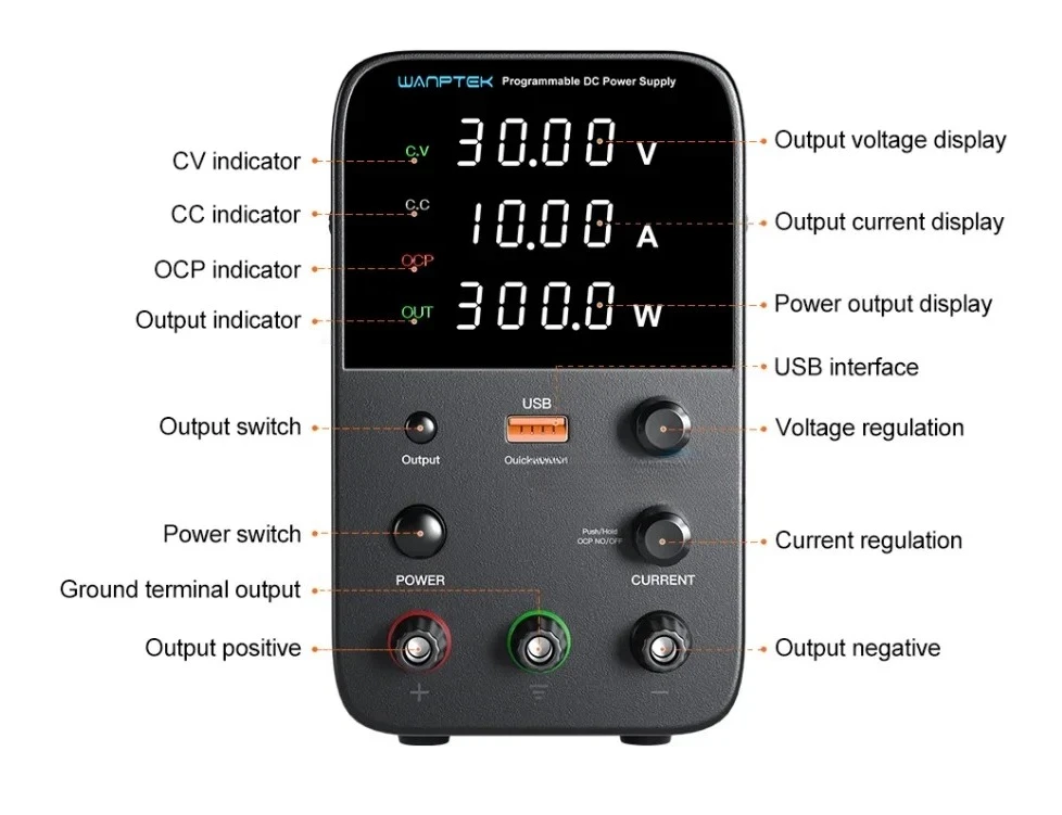 WPS305H 30V 5A 150W 검정색 실험실 프로그래밍 가능 디지털 조절식 가변 전원 공급 장치