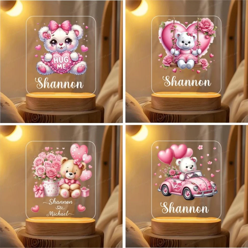 

Personalized Animal Bear LED USB Night Light Custom Names Acrylic Lamp For Children Home Decoration Christmas Gift