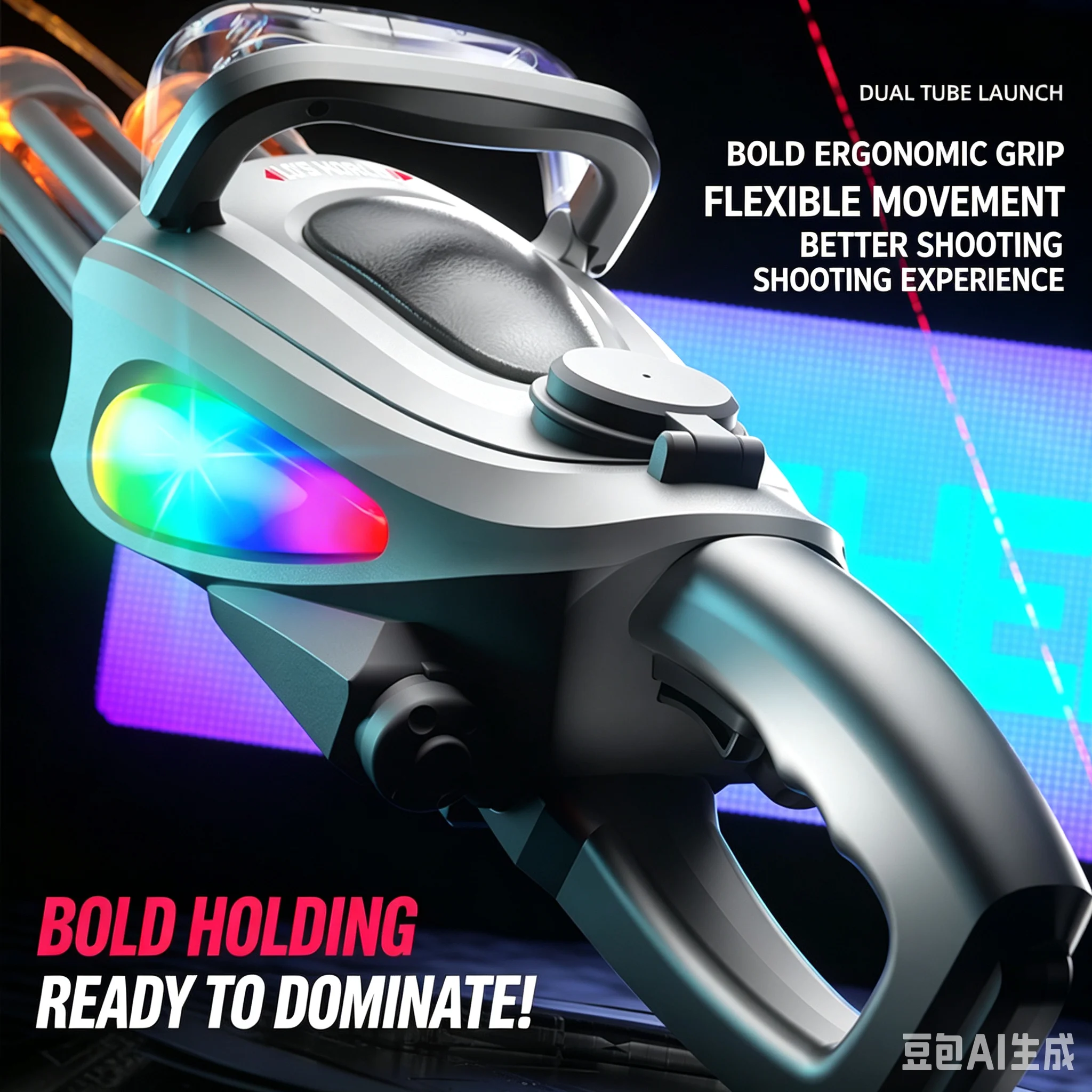 Double tube Gatling water gun bursts with colorful lights, electric high-speed continuous fire, summer water play toy