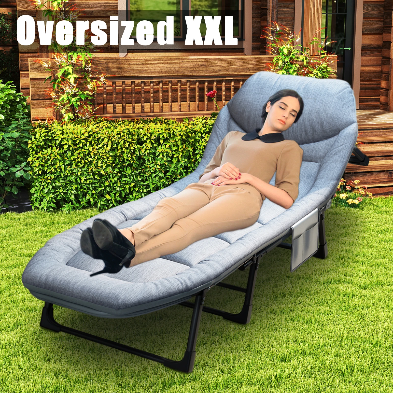 

6 Adjustable Positions Chaise Lounge Chair Indoor, Foldable Outdoor Patio Recliners, 550lbs Adults Portable Folding Cot Bed