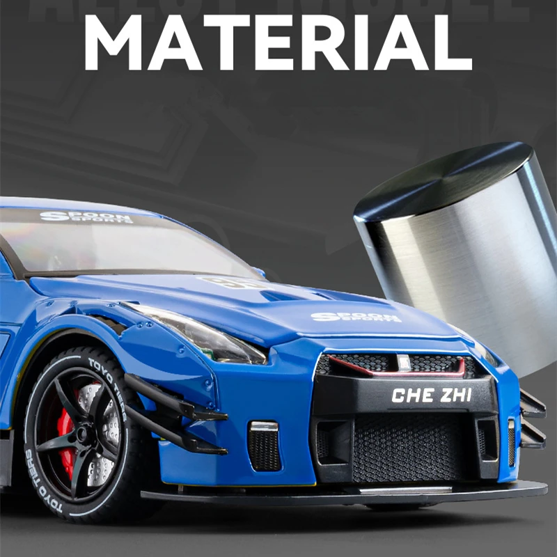 With Spray 1/24 Silvia GTR GT-R R35 Alloy Sports Car Model Diecast Metal Racing Vehicles Car Model Sound and Light Kids Toy Gift