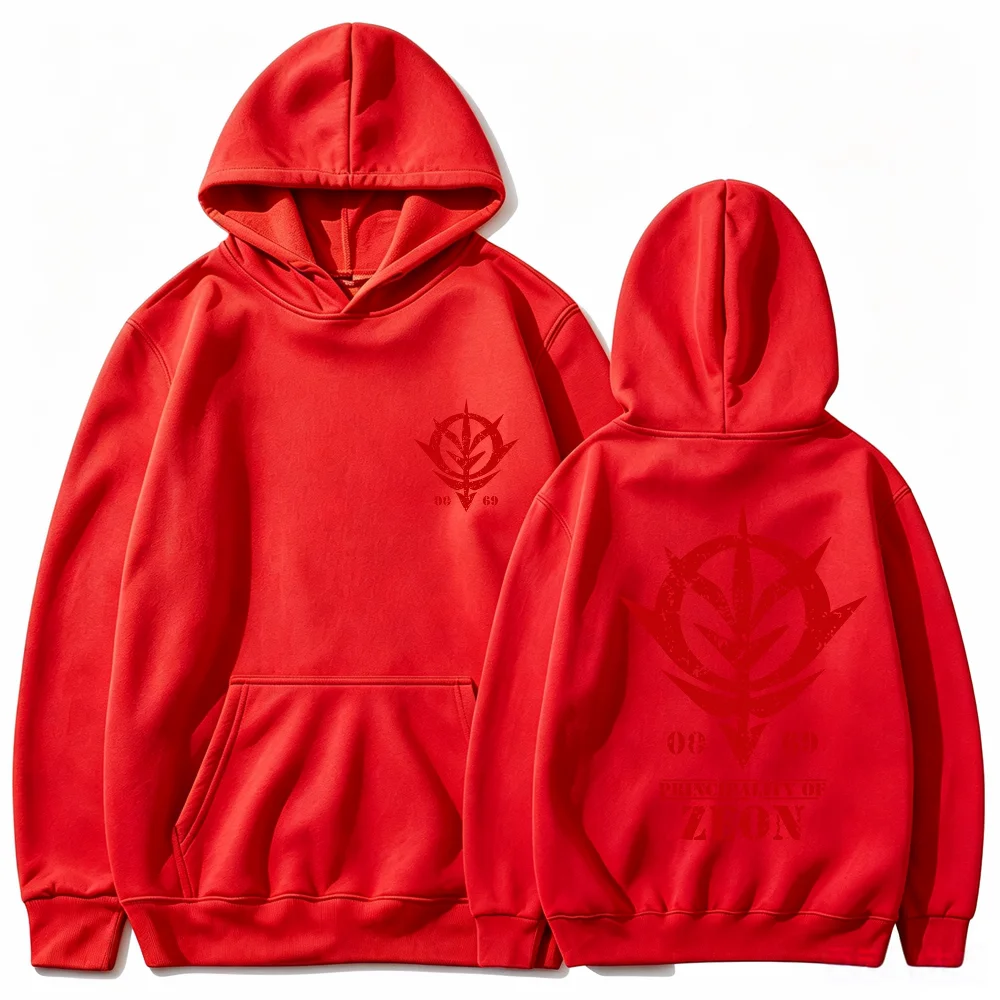 Gundam Zeon Hoodie Anime Principality of Zeon Print Weiß Unisex Herren Damen Oversized Casual Sweatshirts Langarm – Detail 7