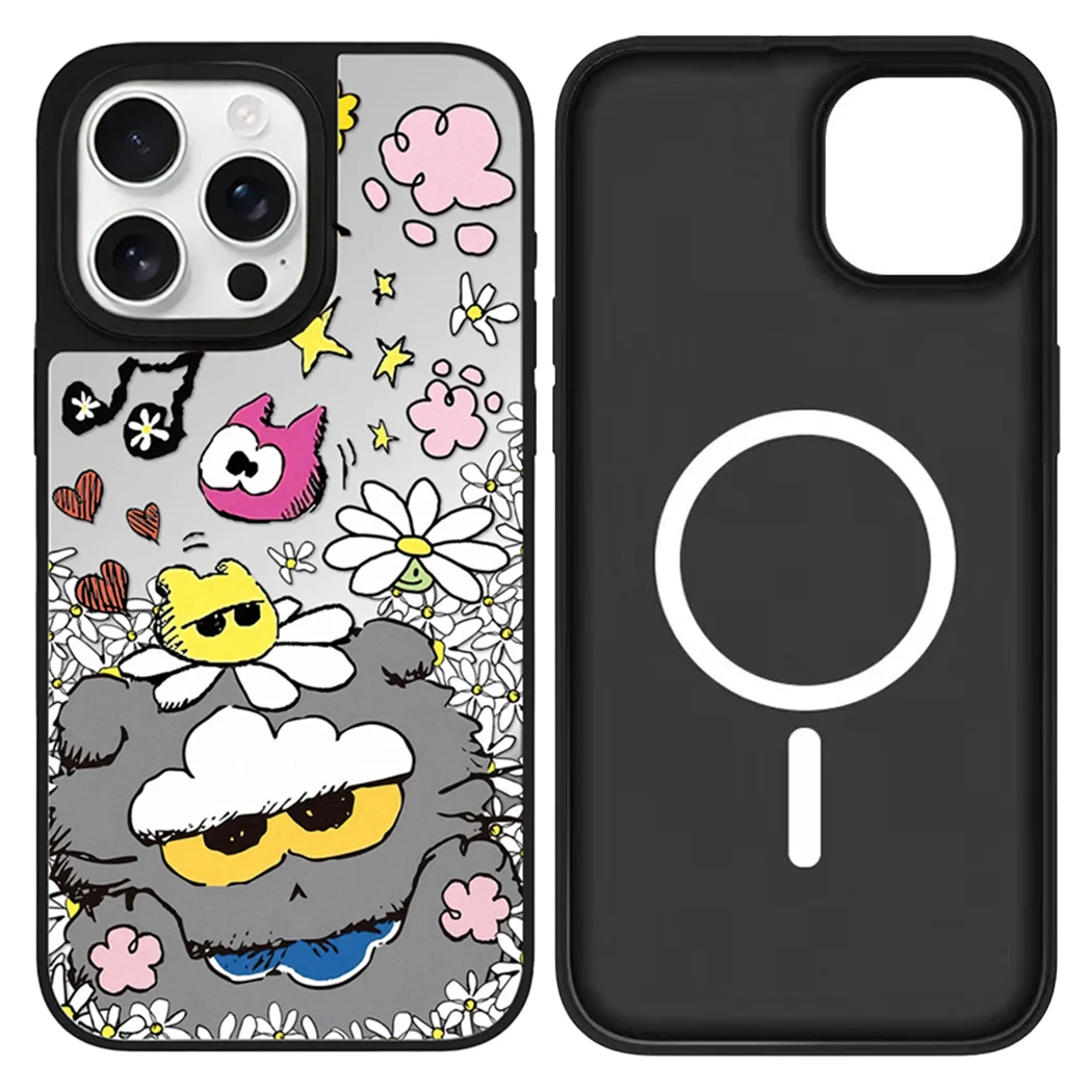 

Cat Flower Mirror Surface Magnetic Phone Case Cover for IPhone 17 16 15 14 13 12 Pro Max Case for iPhone 17 Air