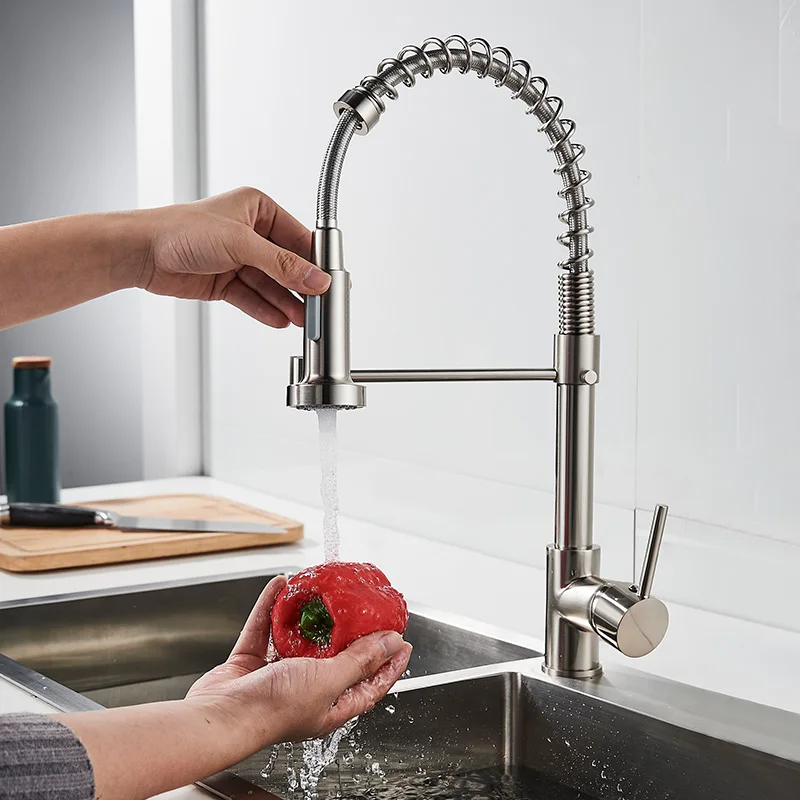 ROVATE Commercial Kitchen Faucet with Pull Down Sprayer, Single Handle Spring Kitchen Sink Faucet Brushed Nickel