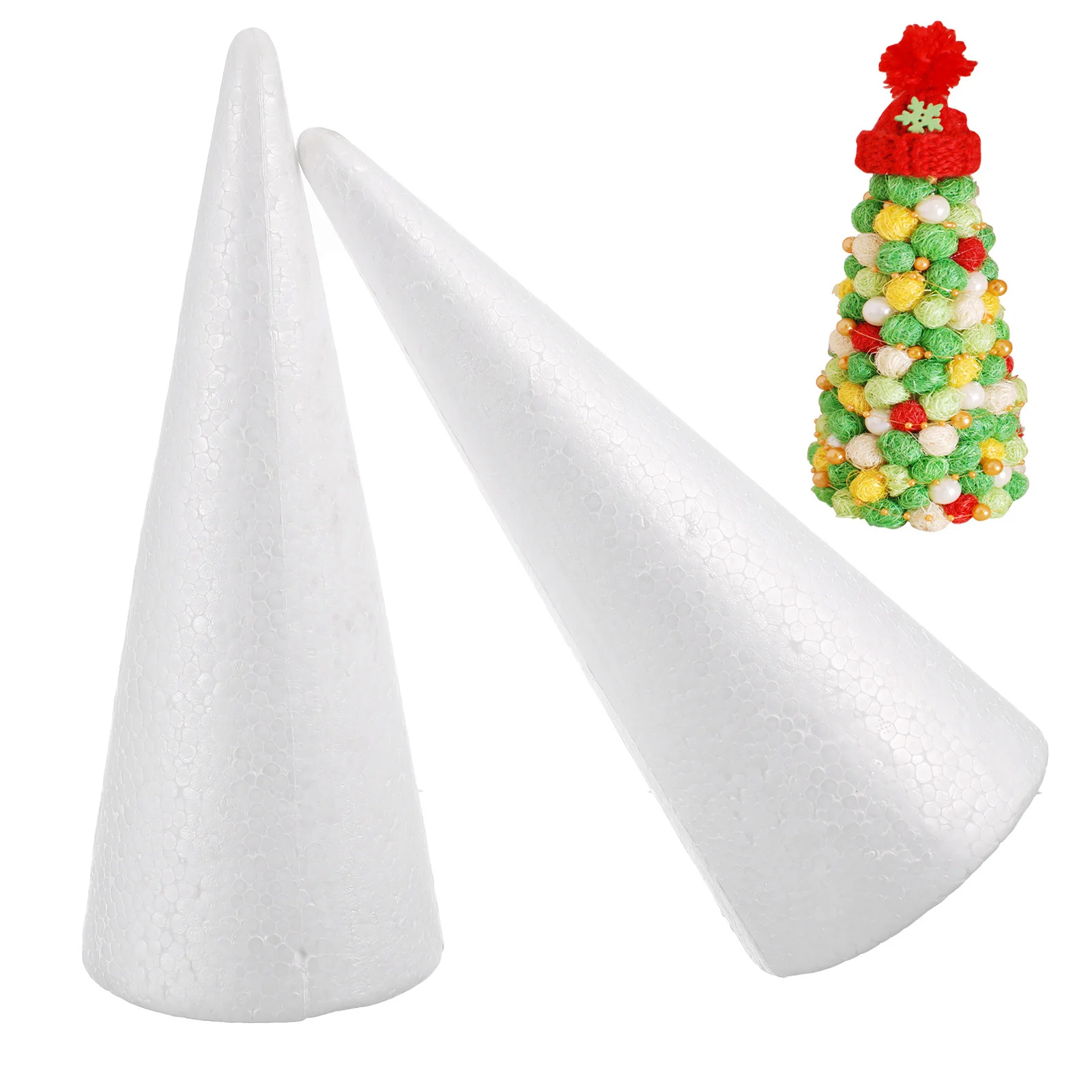 

2Pcs White Solid Craft Cones Polystyrene Foam for DIY Kids Craft Preschool Kindergarten Christmas New Year Decoration Art
