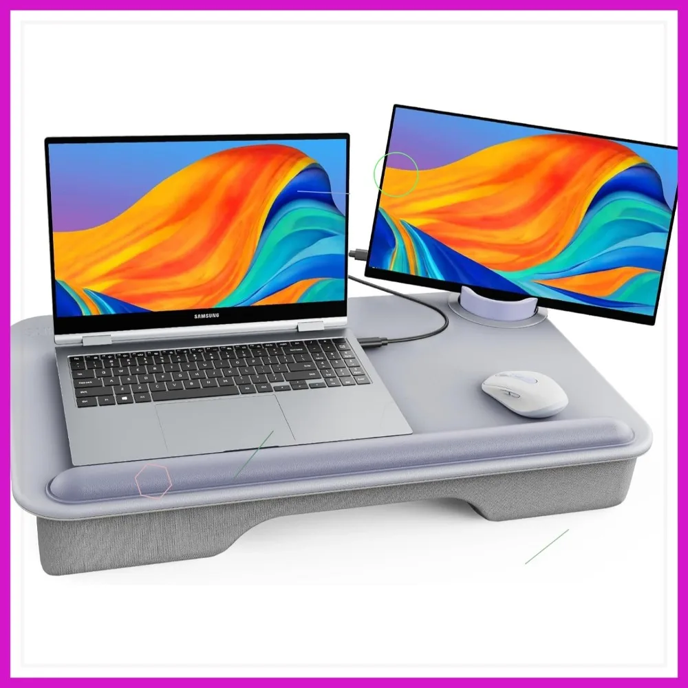 

Portable Laptop Lap Desk with Phone Holder - Fits 17" Devices, Lightweight Tray Table with Cushion for Home Office & Gaming