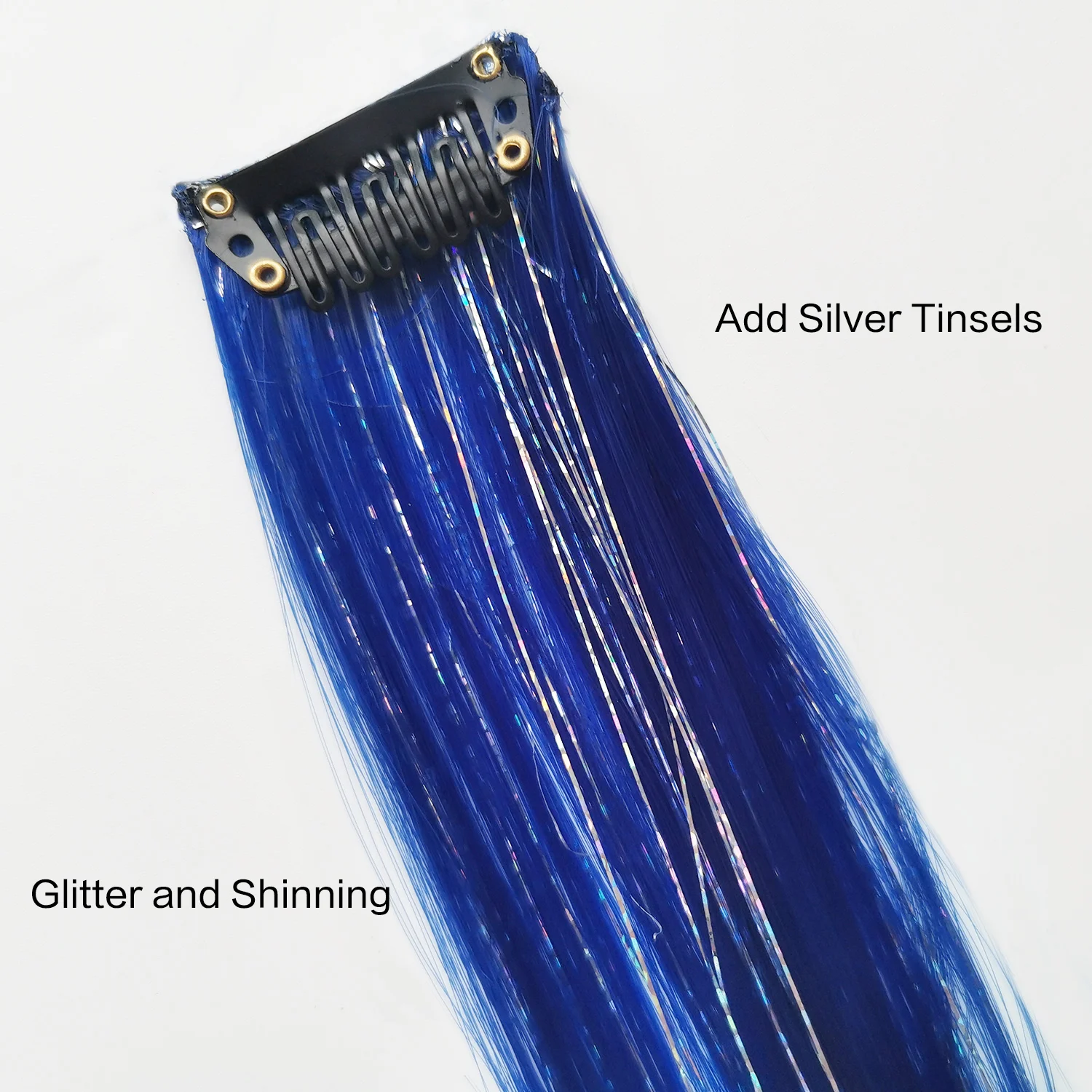 Clip in Colored Hair Extensions Mixed Silver Tinsels Synthetic 2 in 1 Rainbow Hairpiece Holiday Party Highlights for Women Girls