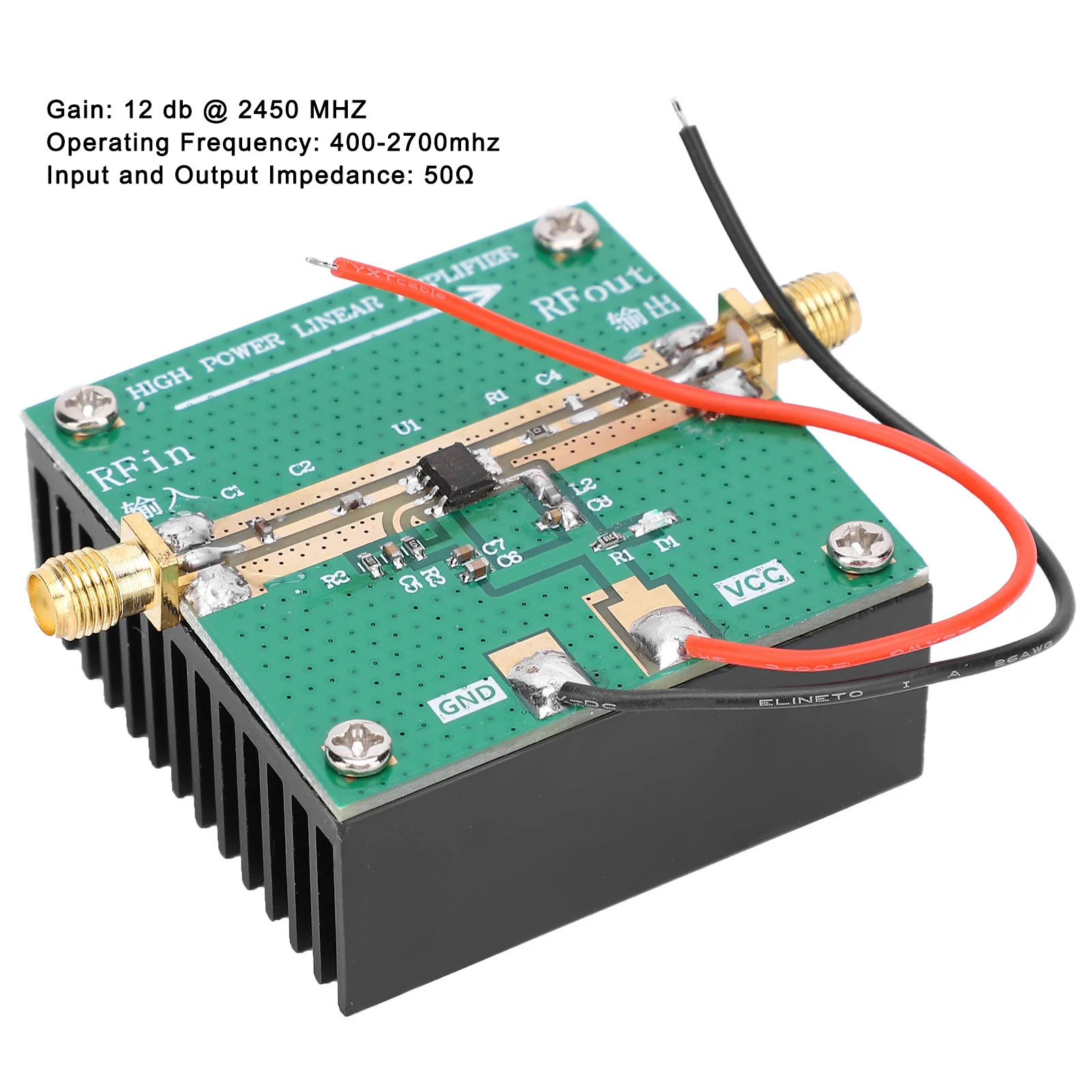 HF-Leistungsverstärker Funkverstärker 2,4 GHz HF-Verstärker RF2126 HF-Leistungsverstärker 400-2700 MHz 2,4 GHz 1 W Verstärker mit Kühlkörper