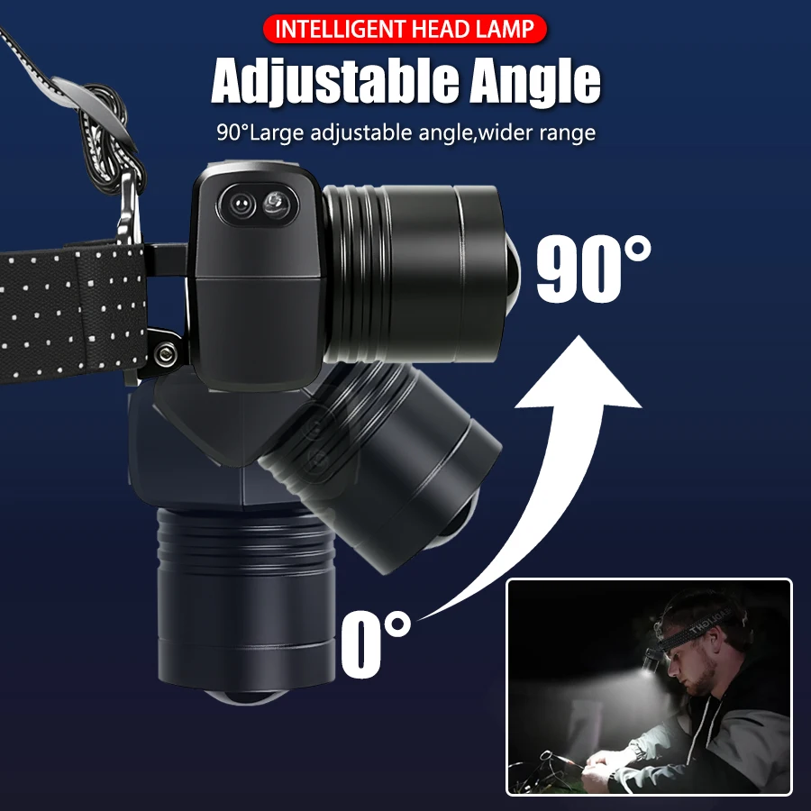 4LED Rechargeable Headlamp Super Bright Head Light Motion Sensor Front Led Head Flashlight Waterproof Outdoor Camping Flashing