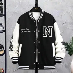 Men's Letter Printed Loose Baseball Jacket Fashion Embroidered Y2K Street Hip-hop Retro Uniform Suit Coat