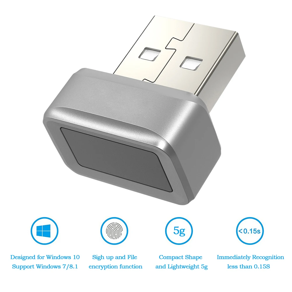 USB Fingerprint Key Reader Anti-Spoofing Biometric Fingerprint Scanner Windows Hello 360° Touch Mini Fingerprint Reader for PC