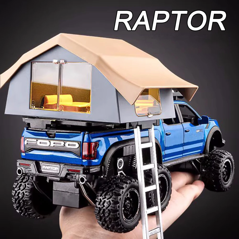 1:24 Raptor F150 Mammoth Tacoma Modele Samochodów Kempingowych Zabawki Otwierane Drzwi Miniaturowe Pojazdy Światło Muzyka Kamper Van Chłopcy Prezenty Świąteczne