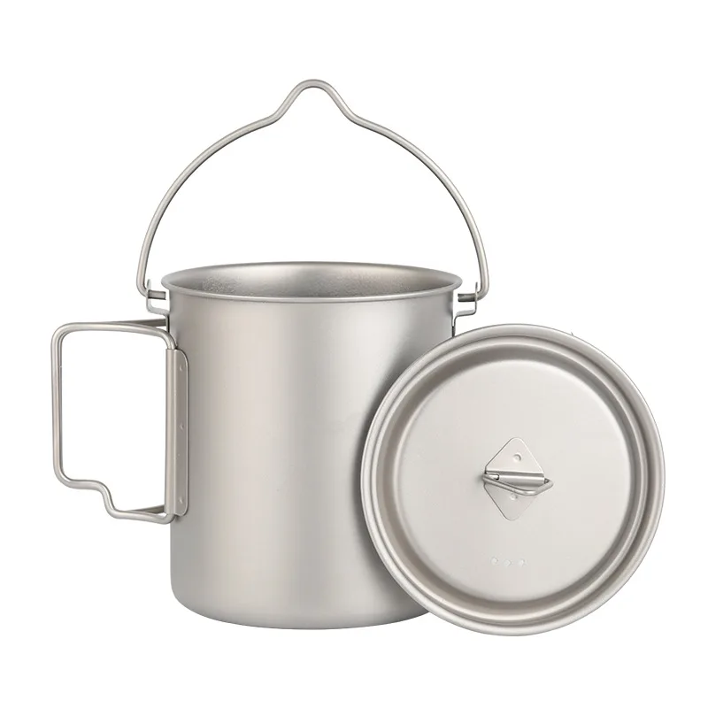 

Pure Titanium Hanging Pot 750ml, Foldable Handle, Ultra Lightweight Carrying Outdoor Picnic Camping Cookware, Tableware,A1364