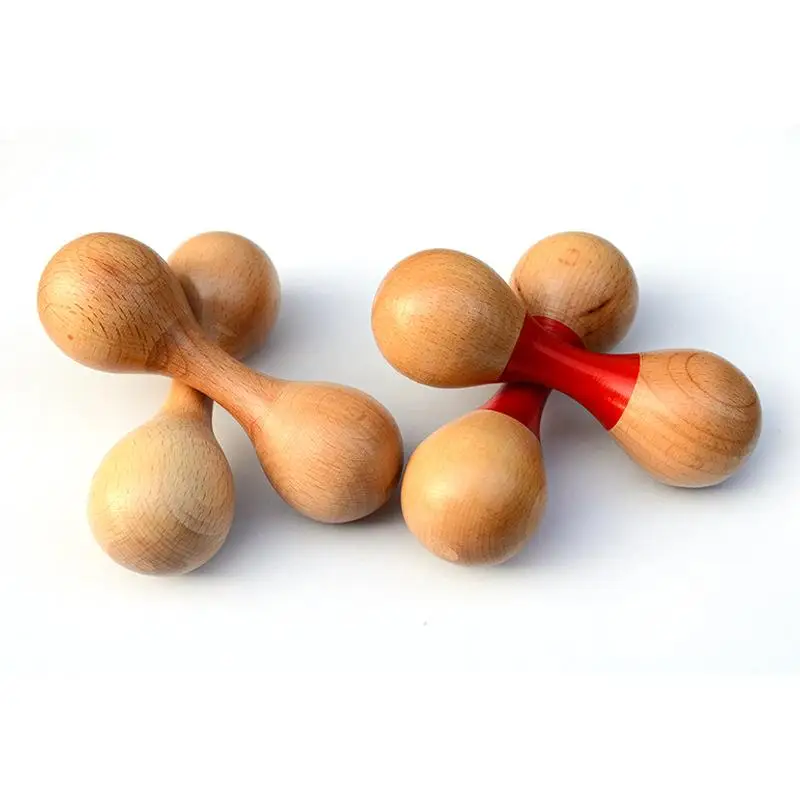 1Pc Orff Musical Instrument Double Headed Maraca Early Education Teaching Aids Children Grasping Exercise Wooden Maraca