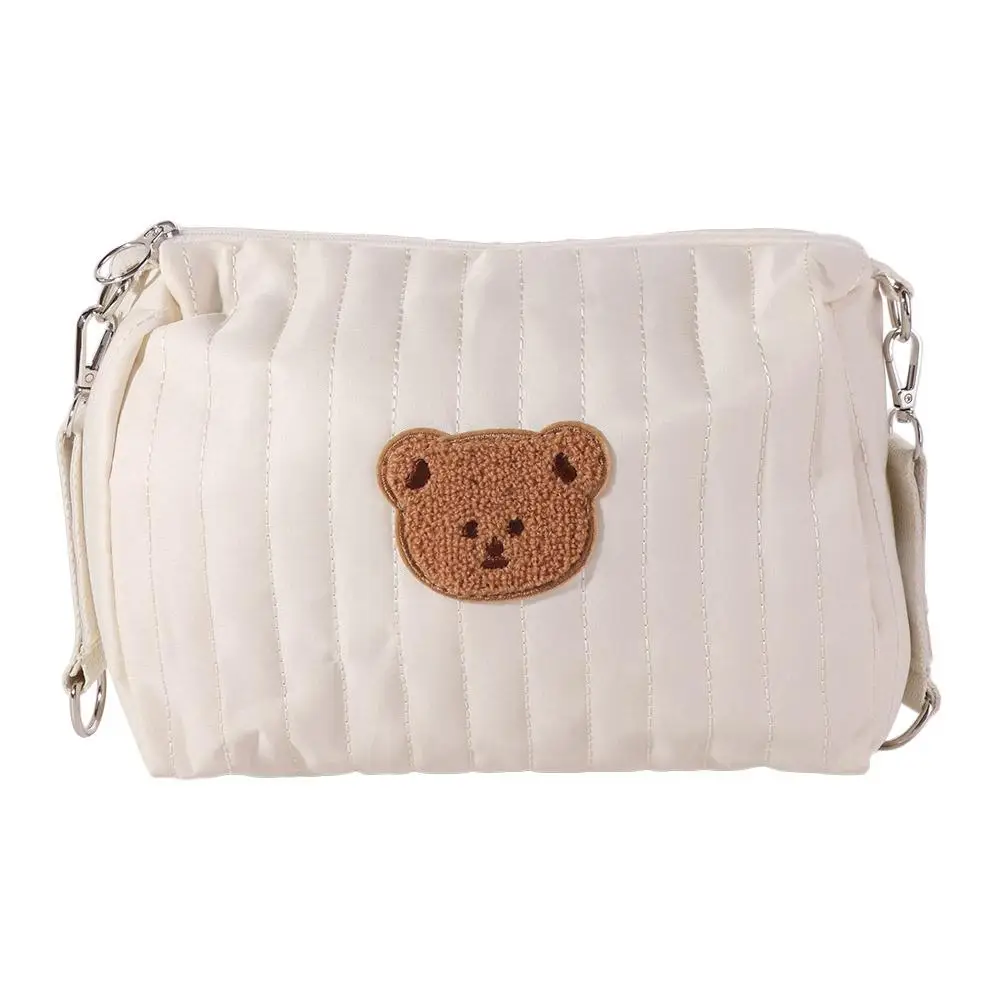 Bear Stroller Organizer Bag Quilted Cotton Embroidery Pram Storage Bag Diaper Nappy Hanging Mommy Bag Baby Stroller Accessories