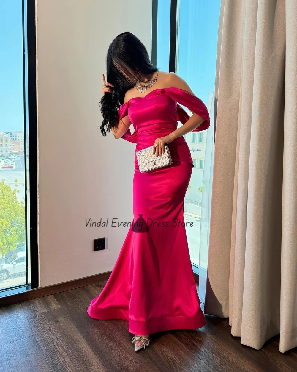 Vindal Mermaid Prom Dresses Off-the-shoulder Hals Satijn Hof Trein Sexy Luxe Wedding Prom Partij Jassen Vestidos 2025