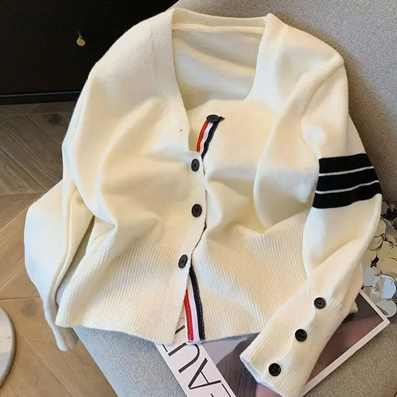 Fashion Stripe Knit Cardigan Women Golf Wear 2024 Autumn New Authentic Golf Sweater Korean New Jacket Women's Golf Clothing