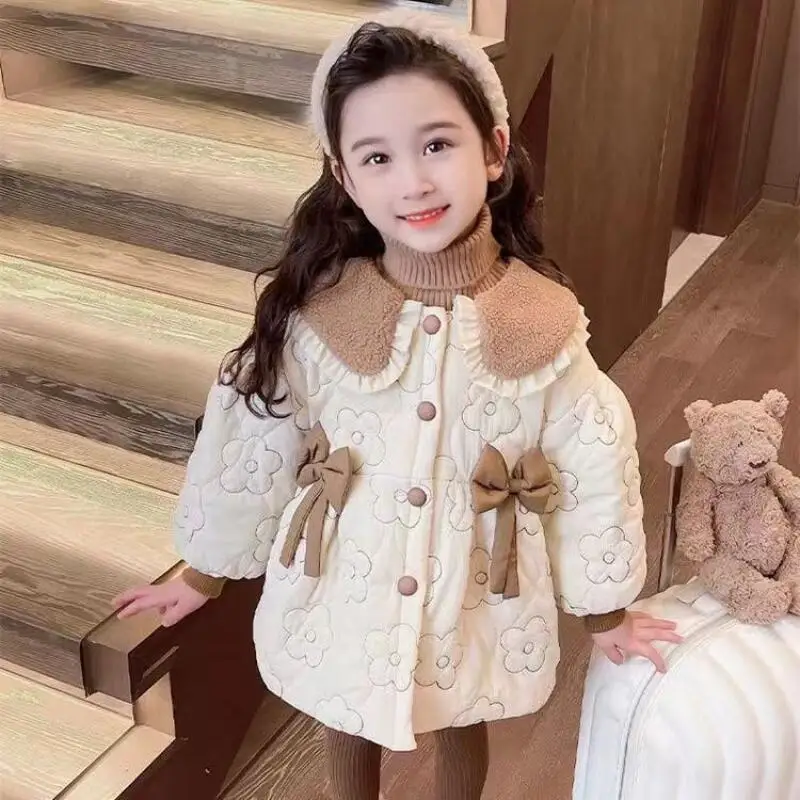 

2025 Girls' Autumn Winter Warm Coat Padded Jacket Color Blocking Tops New Fashion Children Clothing 7 To 12 Years Old Cute Style