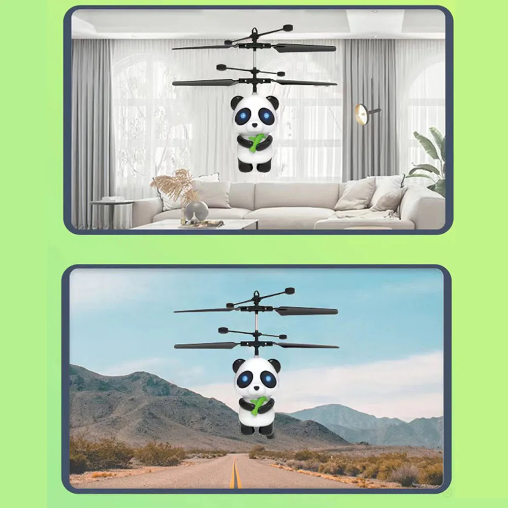 Juguetes de helicóptero volador eléctrico para adolescentes, Avión de inducción suspendido con detección de gestos, Panda de dibujos animados, regalos de Navidad para niños