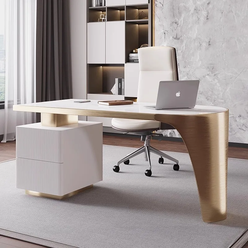 With Drawer Ceo Lawyer Executive Office Desk And Chair Furniture Light Luxury Modern Marble Top White Home Computer Office Desk