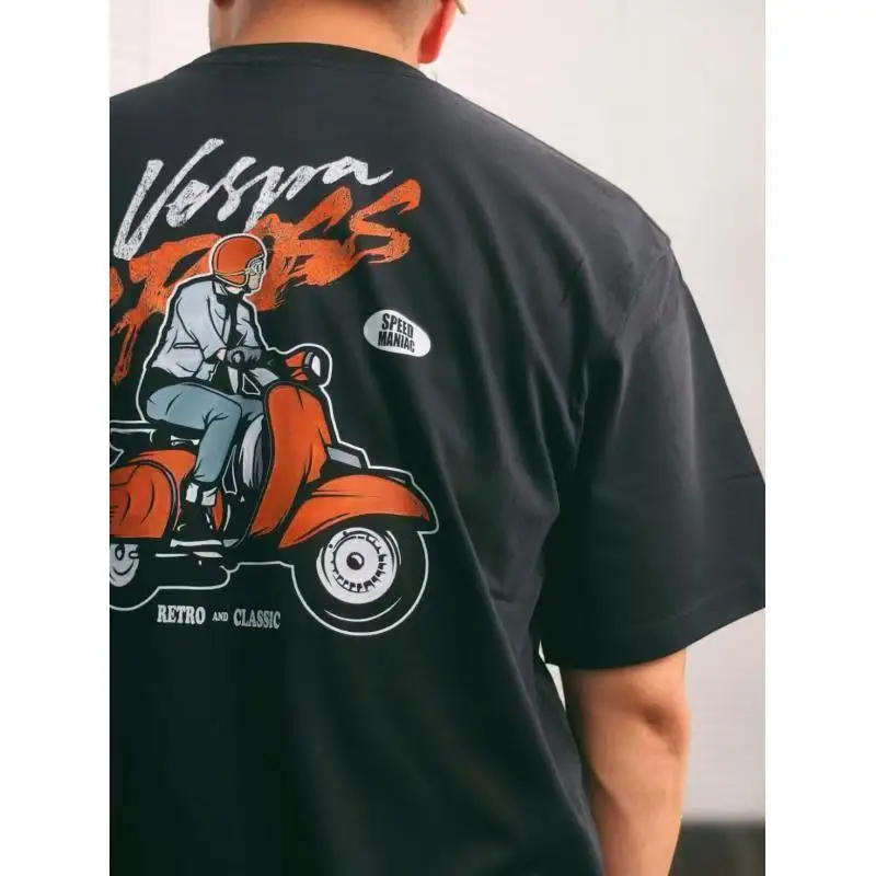 2026 New Retro Classic Scooter Rider Graphic T Shirt Oversized Unisex Streetwear Vintage Moped Print Tee For Scooter Enthusiasts
