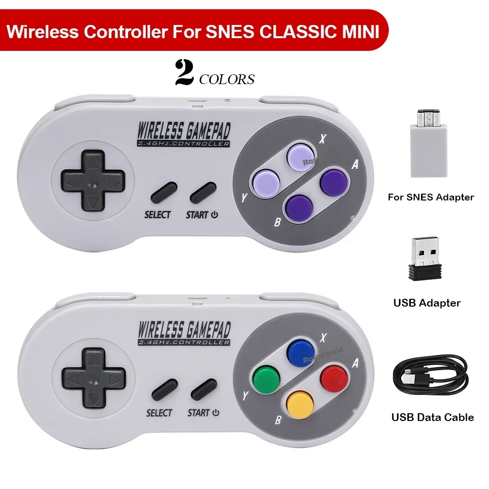 Colorato 2 Reciever Wireless 2.4G Controller di gioco Joypad Joystick Gamepad per SNES Mini PC Windows per Switch OLED & NS Switch