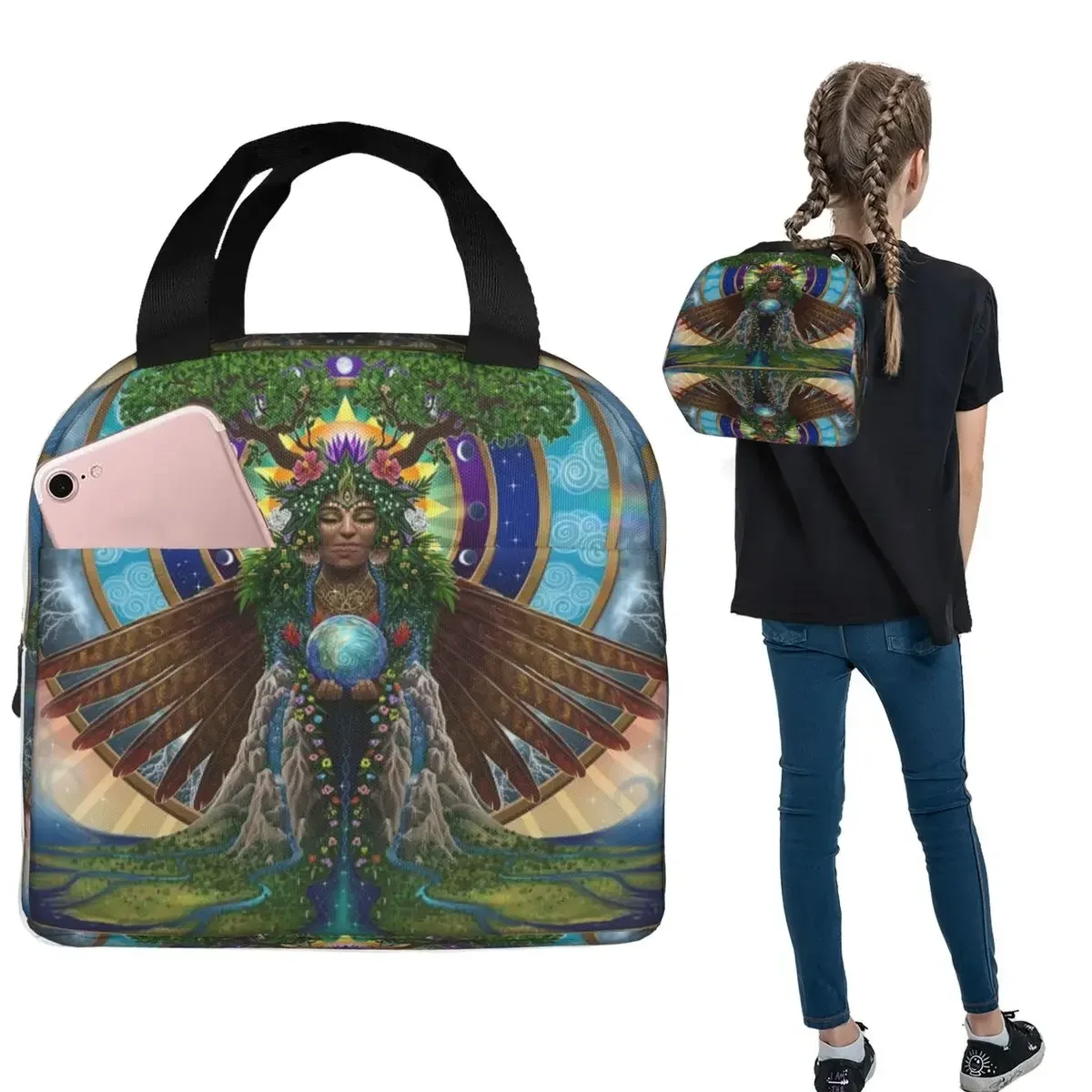 Gaia Sacred System Insulated Lunch Bag for Women Kids Portable Food Boxes Thermal Lunch Box Tote