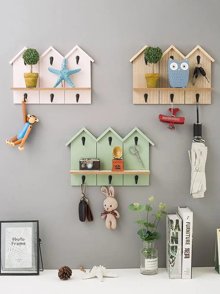 Key Hook Nordic Style Storage Wall Hanging Key Living Room Entrance Hallway Non-Punch Hook Nursery Decor