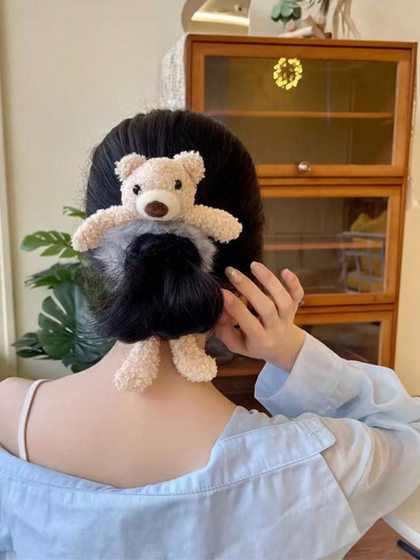 1pc Hug Bear Head, Rope, Female Cute Bear, Tie Bear Hair, Elastic Rope, Plush Hair Hoop