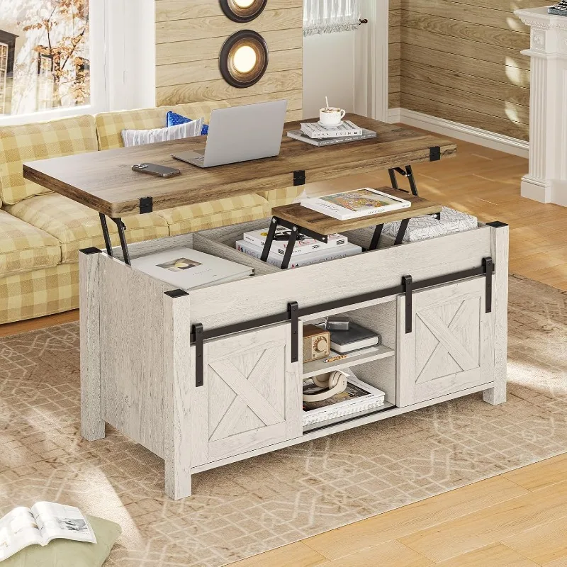 4 in 1 Multi-Function Convertible Coffee Tables with Storage and Hidden Compartment, Farmhouse Coffee Table Converts