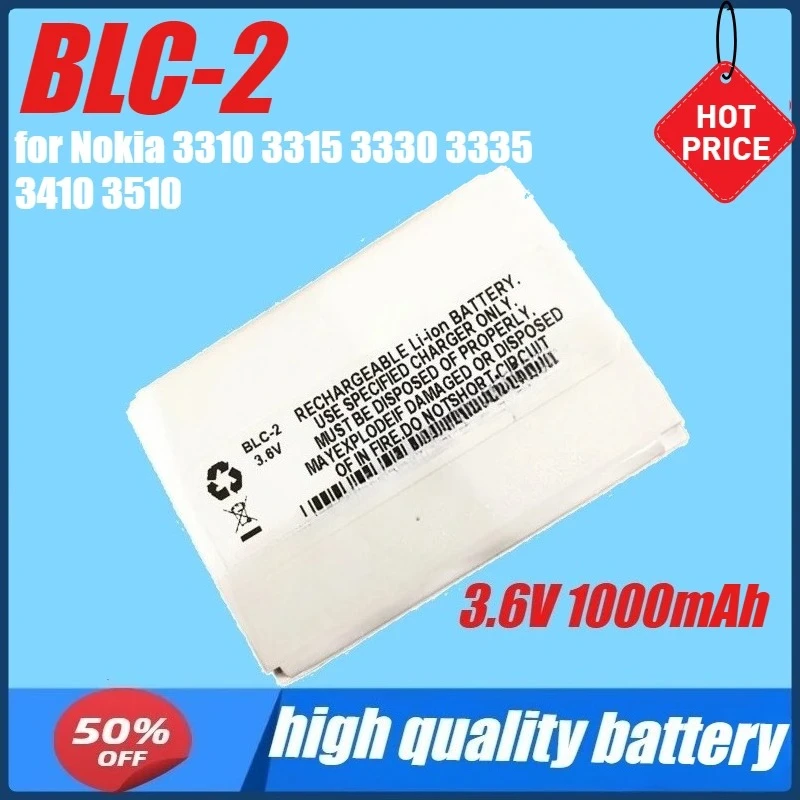 3.6V 1000mAh 20pcs/lot  BLC-2 Replacement Battery for Nokia 3310 3315 3330 3335 3410 3510 3530  5510 3686 3685 3589