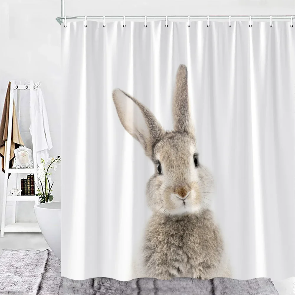 

unframed Funny Brown Rabbit Shower Curtain Cute Animal Lovely Pets Kid Bath Curtain Fabric Decor Bathroom Accessories Set Hook