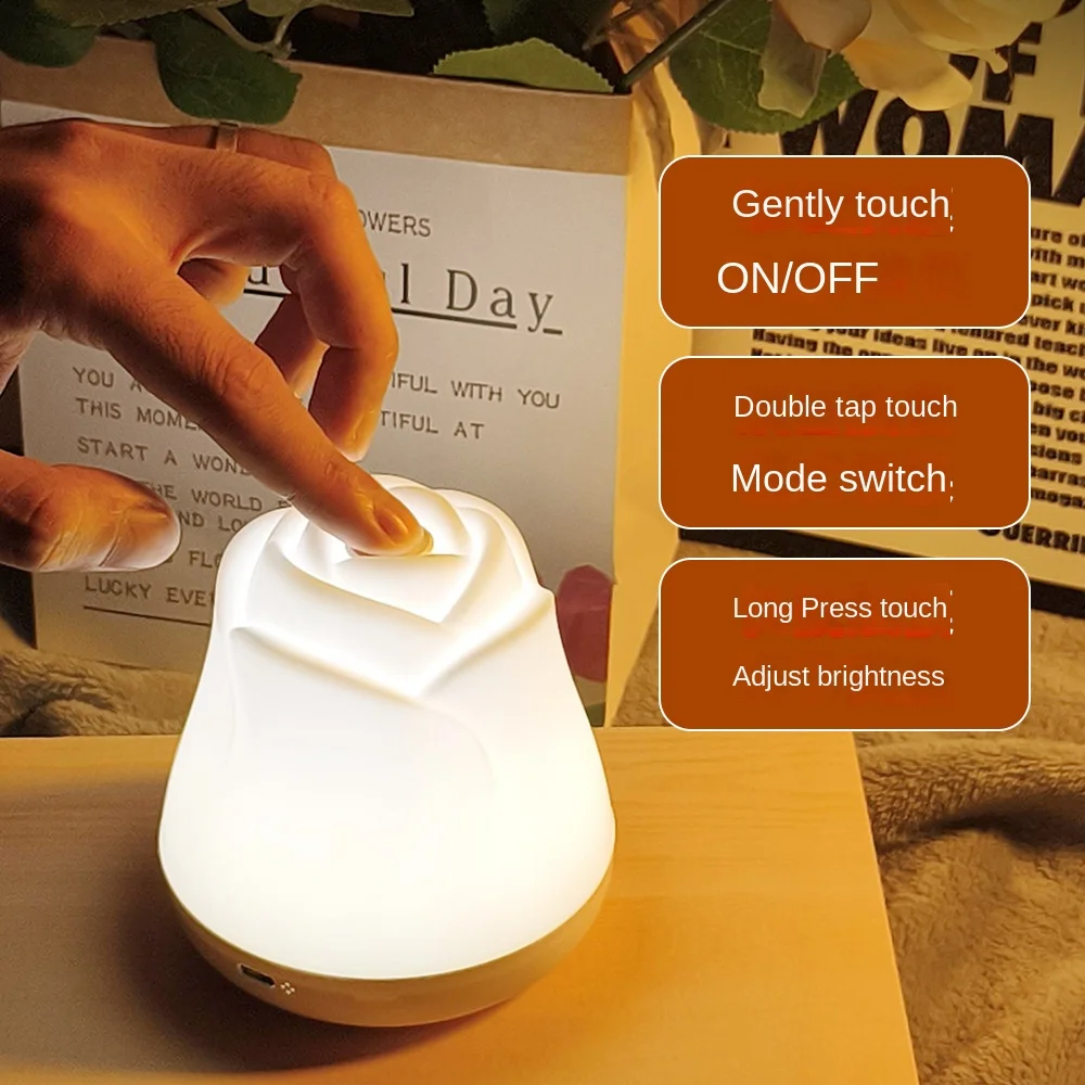 

Mini LED Night Light Charging Rose Desk Lamp Dormitory Bedroom Lighting Atmosphere Light USB Portable Light