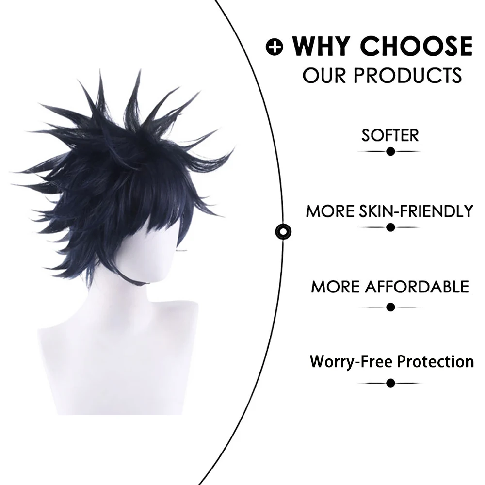 عالية الجودة أنيمي Jujutsu Kaisen Fushiguro Megumi تأثيري الشعر الاصطناعية أسود قصير الشعر رقيق الطبيعي هالوين شعر مستعار يومي