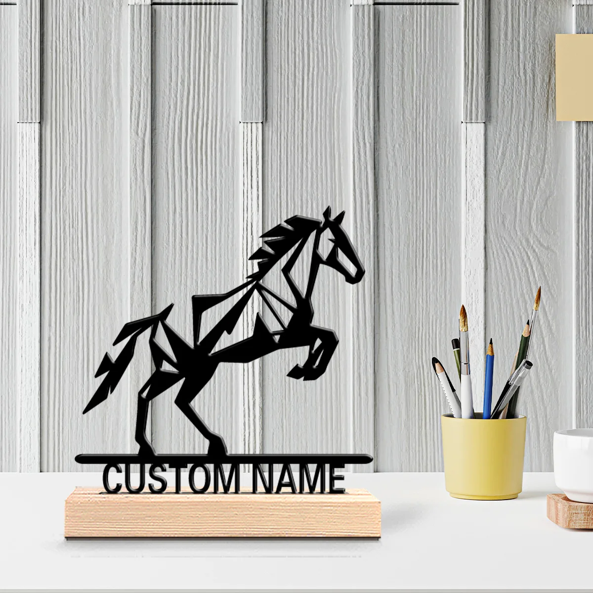 1pc Simple Fishing Customized Name Metal Statue With Wood Base Iron Ornament Metal Sculpture Art Crafts With Wood Base
