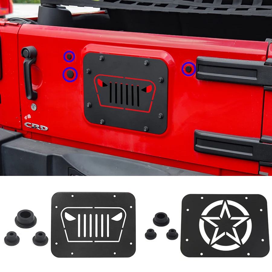 NHAUTP 4Pcs/Set Rubber Stopper+Aluminum Alloy Tailgate Exhaust Cover Panel For Jeep Wrangler JK 2007-2017 Car Accessories