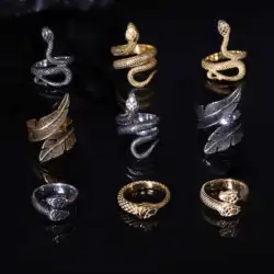 WDM Gothic Vintage Stainless Steel Snake Ring Black Silver 14k Gold Feather Steampunk Viking Adjustable Open Rings
