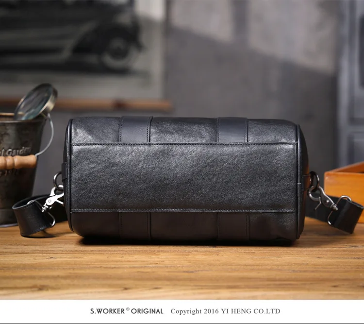 Outdoor-Reisen hochwertige echtes Leder Herren schwarze Zylinder Umhängetasche lässig Designer handgefertigte Rindsleder Umhängetasche – Detail 13