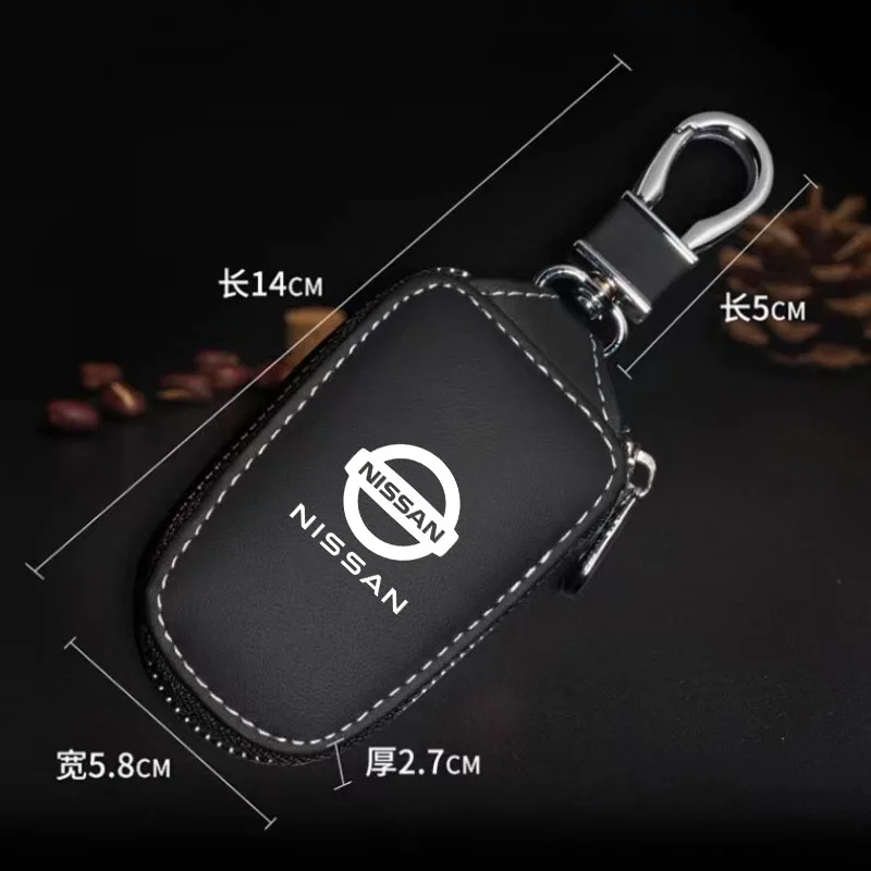 Leather KeyChain Key Bag Storage Wallet Auto Badge Protective Case for NISSAN Altima Versa Sunny Teana Qashqai X-Trail Juke