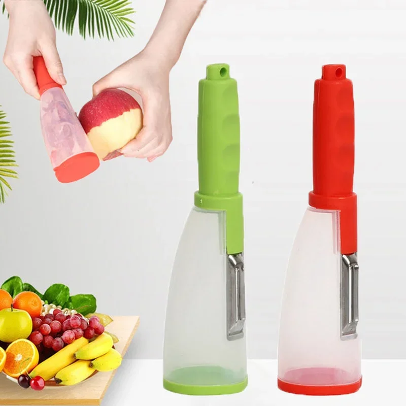 Multifunctional Peeling Knife Storage Type Storage Tube Splash-proof Fruit and Vegetable Peeler Supplies Household Kitchen Tools