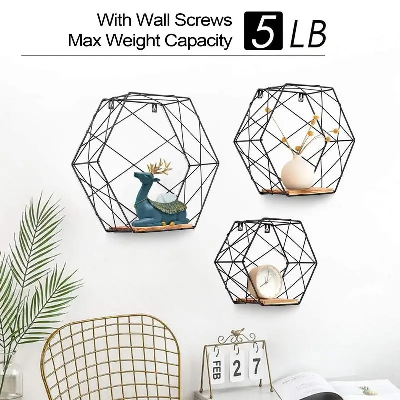 Wall Floating Shelves Wall Mounted Hexagonal Floating Shelves Storage Display Rack Modern Design Decoration for Kitchen