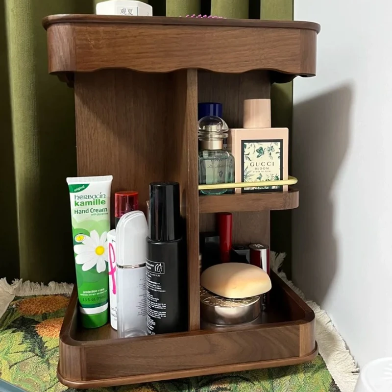 

Large Capacity Black Walnut Wooden Makeup Organizer Rotating Cosmetic Storage Box for Lipstick Perfume Vanity Storage Rack
