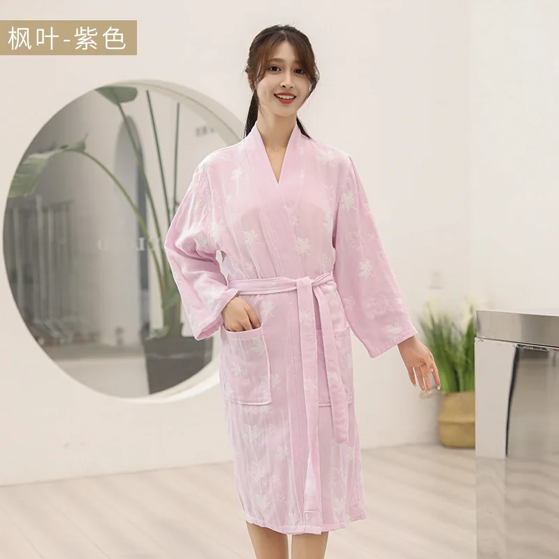 Autumn New 100% Cotton Water Uptake Nightgown Sexy Kimono Bathrobe Women\'s Sleepwear Gauze Sleepshirts Female Spa Hotel Robe