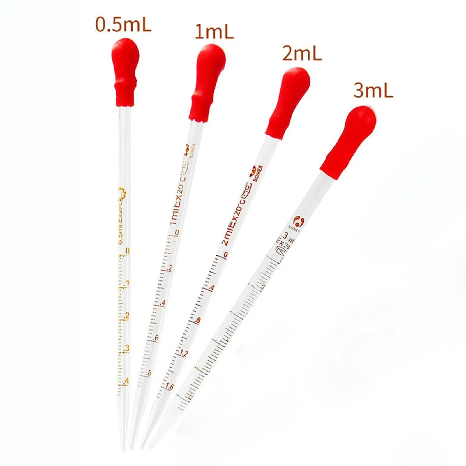 0.5/1/2/3ML Drip Mouth O.D 3mm Glass Graduated Pipette Dropper Dispensing With Red Latex Cap Lab