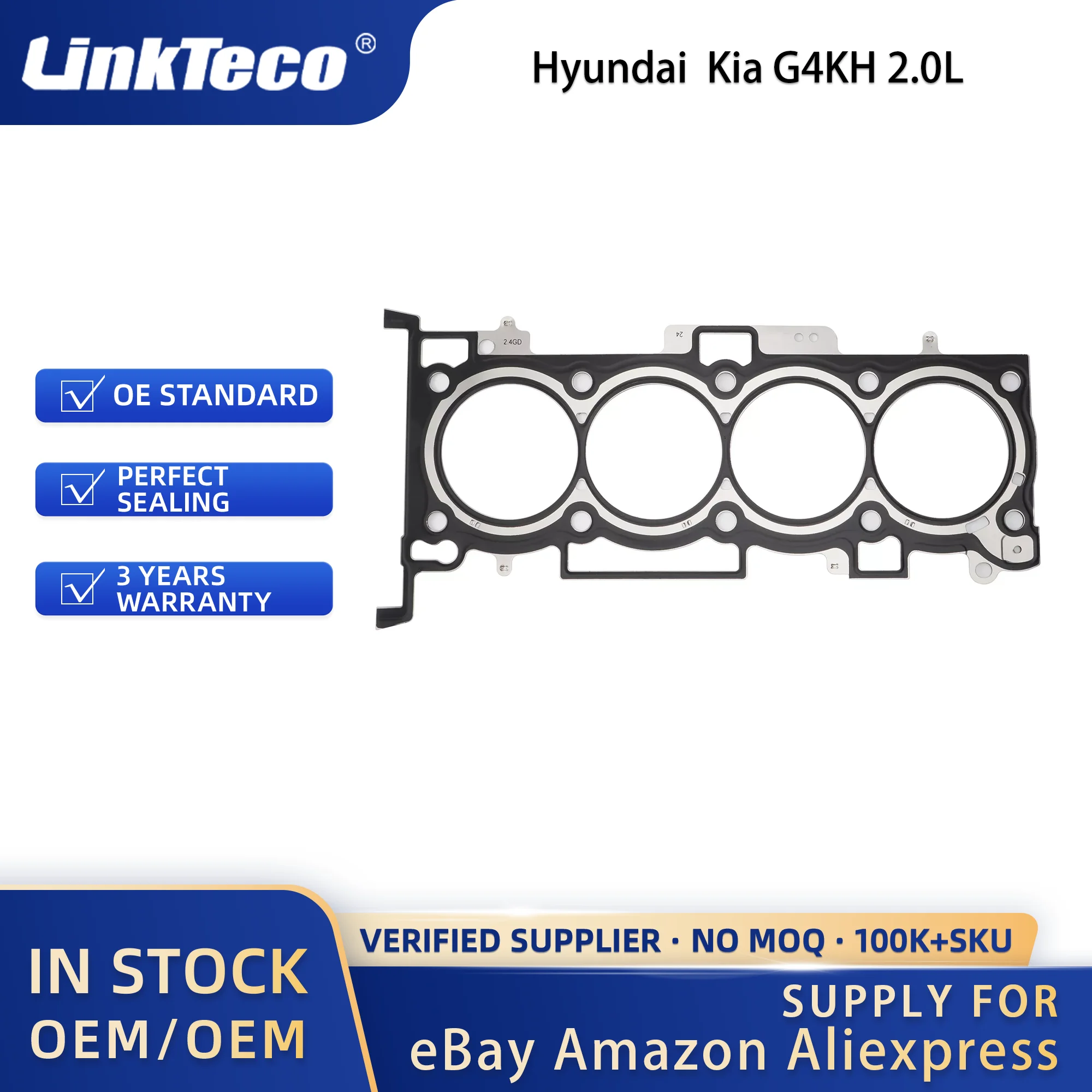 Kit de reconstrucción de revisión de motor Linkteco, Kit de cadena de distribución de pistón, rodamiento de motor de biela de cigüeñal para Kia G4KH 2.0L 11-16