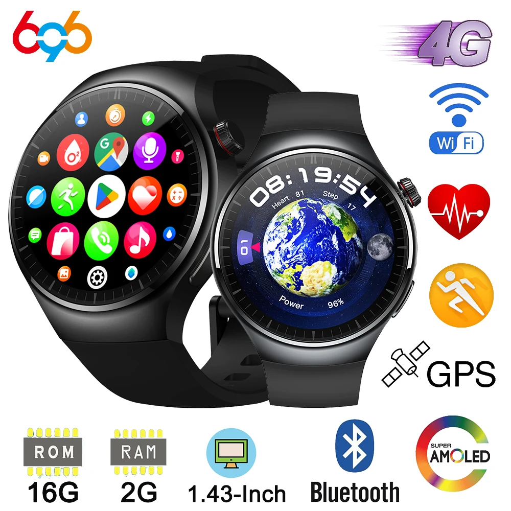 

New 1.43" AMOLED Screen Men 4G Call Smart Watch GPS APP Download Heart Rate Blood oxygen Health Watches Sport Fitness Smartwatch