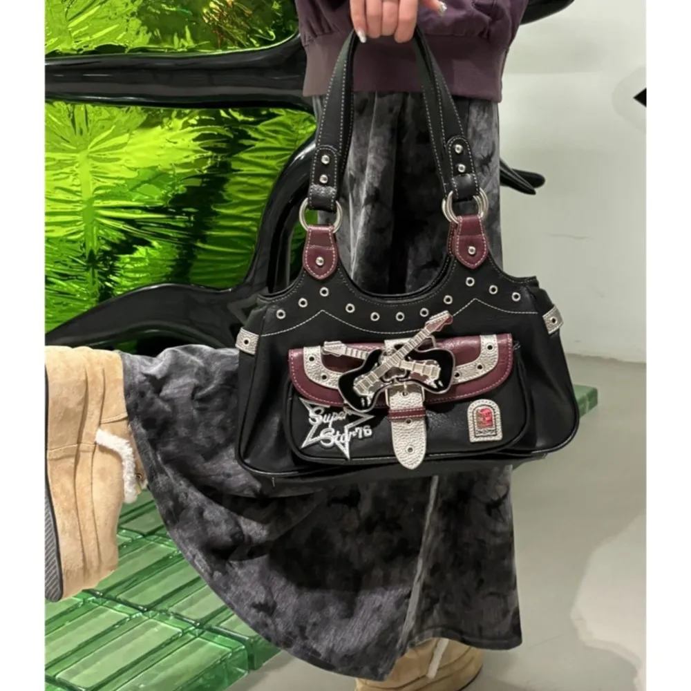 JIAERDI Gothic Punk Y2k Bags Women Harajuku Aesthetic Leather Patchwork Casual Handbag Female Vintage Black Shoulder Bags Chic