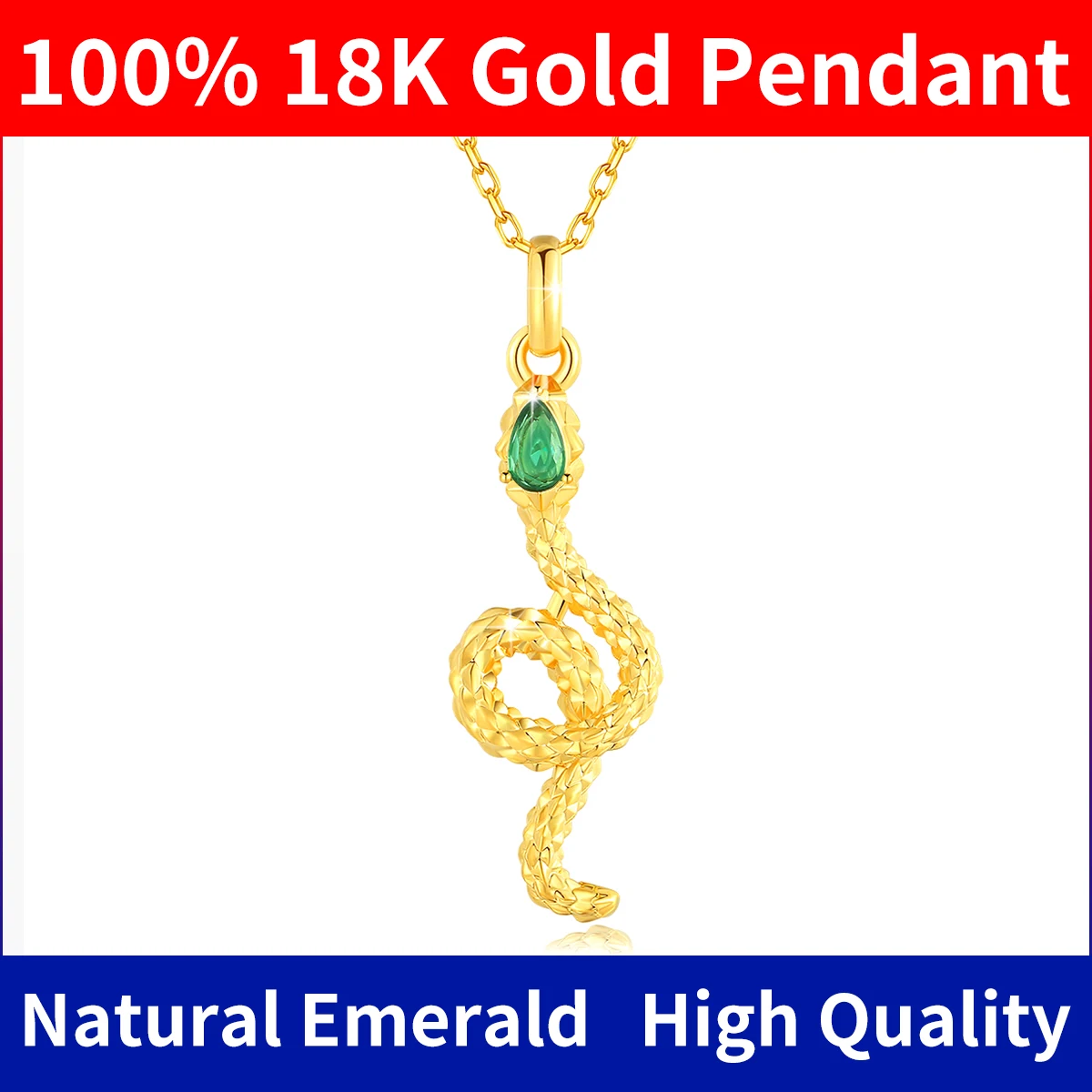 100% Original 18K Gold Snake Pendant With Certificate Natural Emerald Real Gold Necklace For Women Gems Jewelry Gift Female 2024