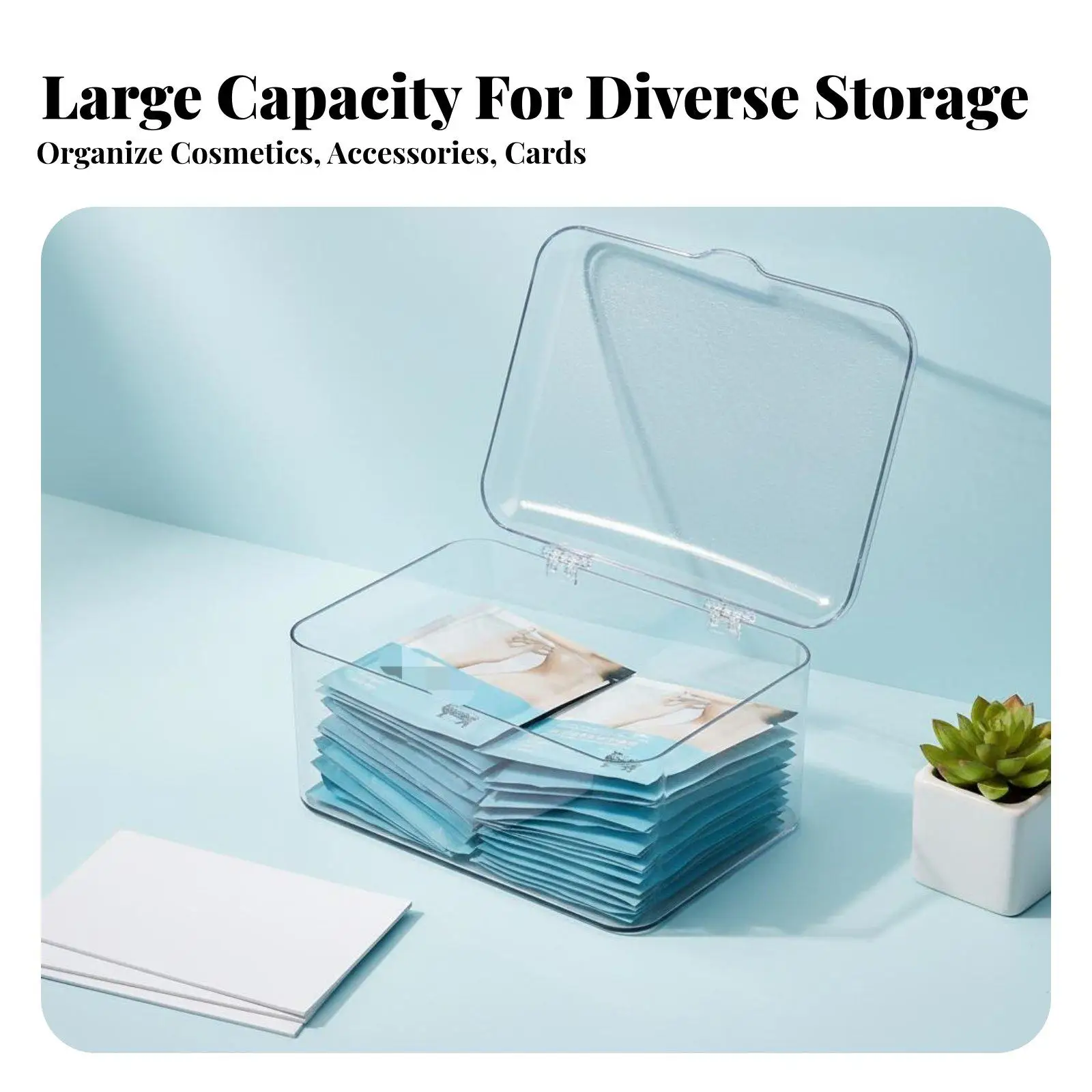 Acrylic Storage Bin with Lid Space Saving Desktop Organizer Case Versatile